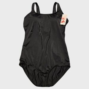 Lands' End One Piece Swimsuit Women's 14DDD Black Tugless Low Leg UPF 50 Beachy